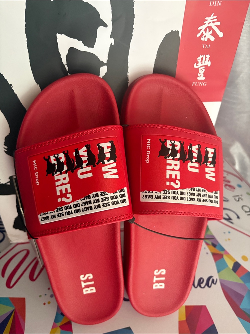 BTS Red Graphic Slide Sandals - Picture 3 of 10